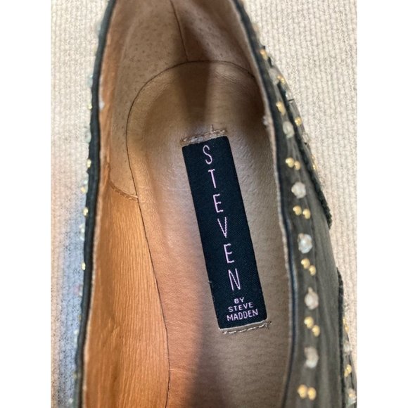 STEVEN by STEVE MADDEN "Goldey" Black Studded Wingtip lace up Oxfords. - Picture 4 of 8